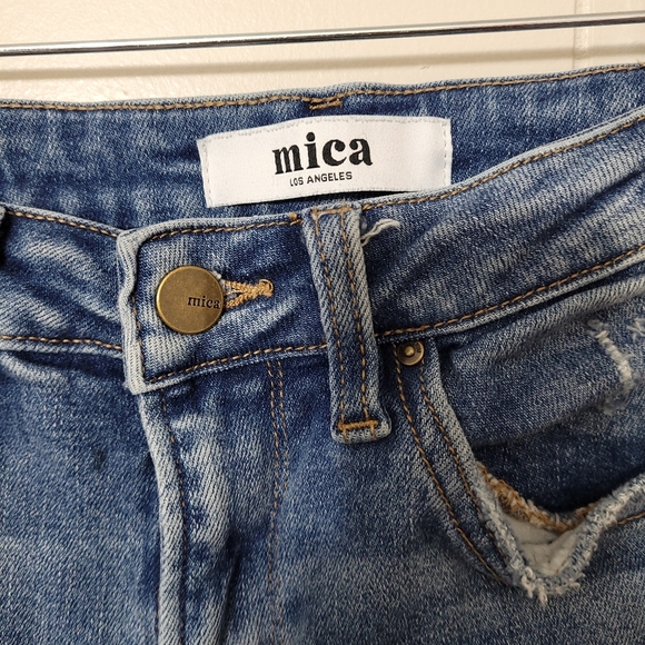 Mica Los Angeles Jeans Womens Blue Distressed Slim Straight High Rise Size 24 - Picture 5 of 11